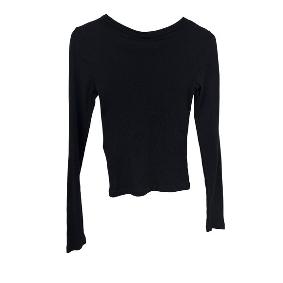 St. Agni Organic Cotton Soft Rib Long Sleeve Top in Black X-Small New Womens - Picture 6 of 12